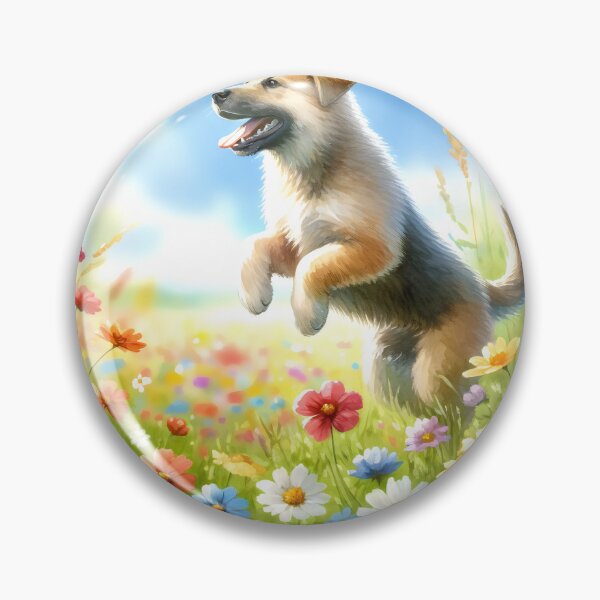 Item preview, Dog Playing in a Flower-Filled Meadow designed and sold by GoldenPattern.