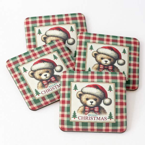 Item preview, Teddy bear wearing a Christmas hat on christmas background designed and sold by Meandmyshop.
