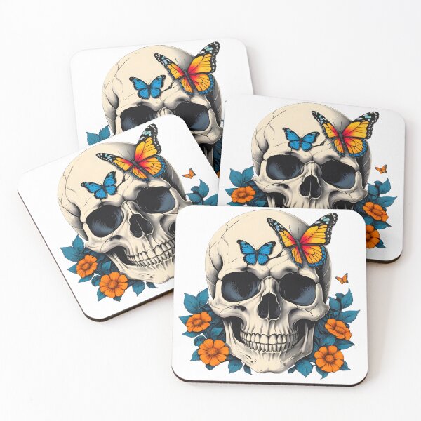 Item preview, Skull with butterflies and flowers designed and sold by DMFPRINTS.
