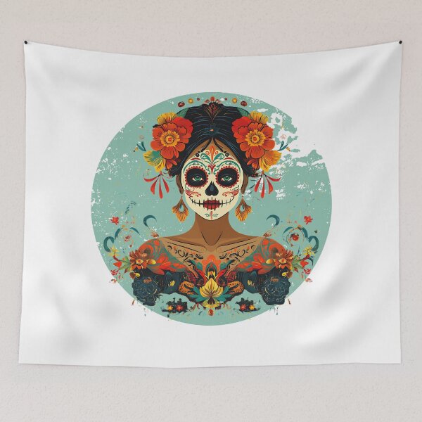 Artikelvorschau, Tag der Toten Sugar Skull Art - Farbenfrohes Blumenportrait entworfen und verkauft von Momochi-studio.