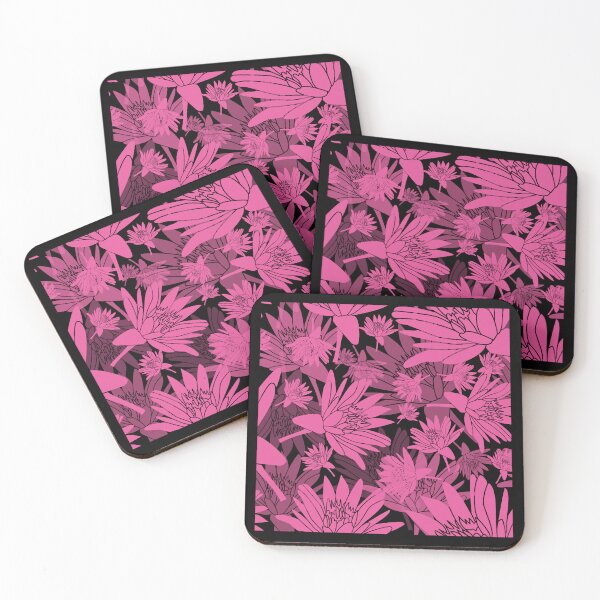 Item preview, Tossed Lotus Magenta on Black Halfdrop designed and sold by Art in My Loft.