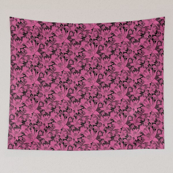 Item preview, Tossed Lotus Magenta on Black Halfdrop designed and sold by Art in My Loft.