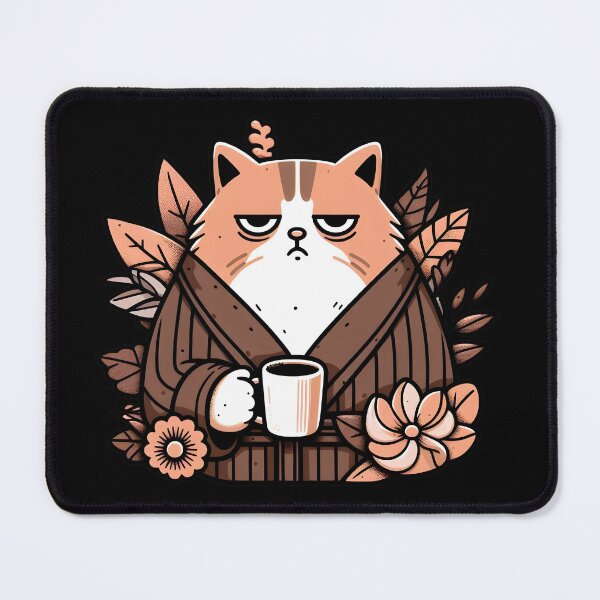 Item preview, Bad Morning Cartoon Cat with Coffee designed and sold by FrozenRoscoe.