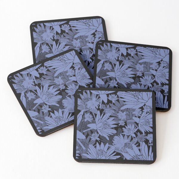 Item preview, Tossed Lotus Grey Blue on Black Halfdrop designed and sold by Art in My Loft.