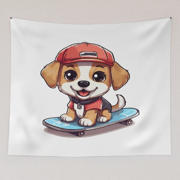 Item preview, Skater Dog, cute dog in kawaii and chibi style doing skateboarding designed and sold by AdrianMDesigns.