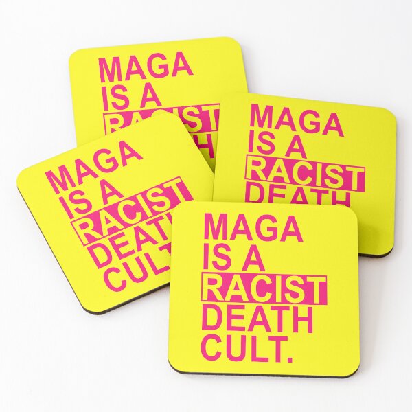 Item preview, Maga is a Racist Death Cult - Hot Pink on Yellow box designed and sold by Thelittlelord.