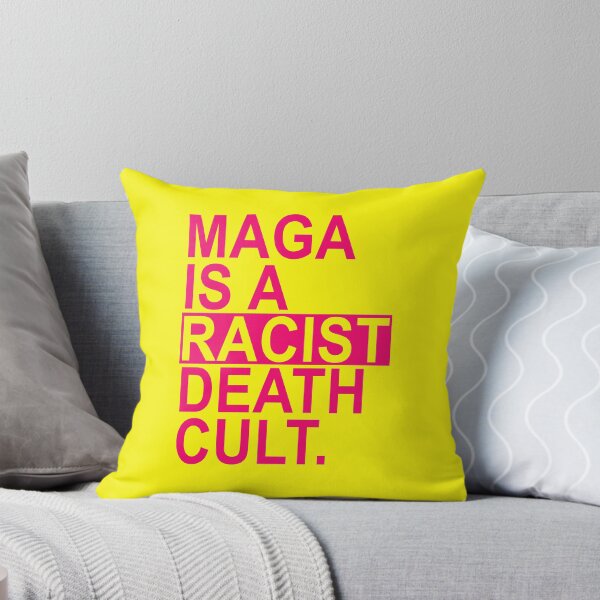 Item preview, Maga is a Racist Death Cult - Hot Pink on Yellow box designed and sold by Thelittlelord.