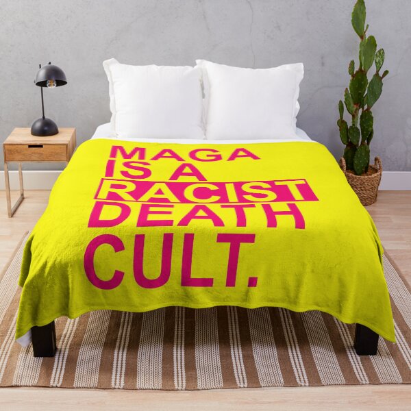 Item preview, Maga is a Racist Death Cult - Hot Pink on Yellow box designed and sold by Thelittlelord.