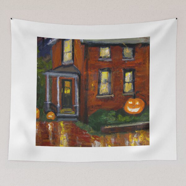 Item preview, Halloween Brick House Oil Painting designed and sold by Minnesota-Art.