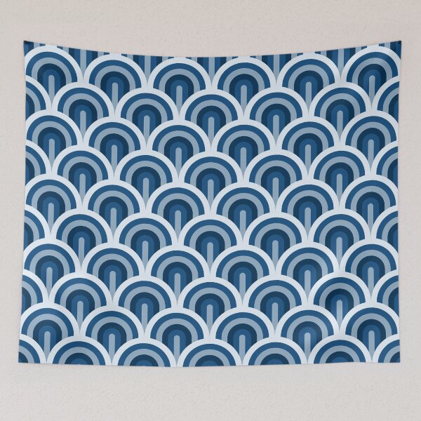 Item preview, Retro Art Deco waves blue designed and sold by Dana Du.