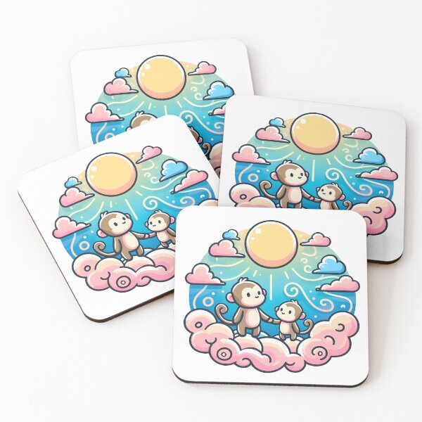 Item preview, Cartoon Father and Child Monkeys in the Clouds Holding Hands designed and sold by FrozenRoscoe.