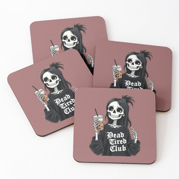 Item preview, Dead tired club coffee break skeleton girl designed and sold by GroovyDino.