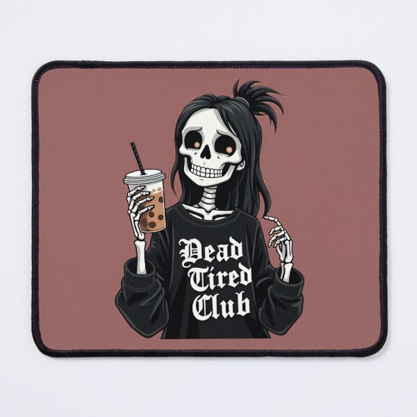 Item preview, Dead tired club coffee break skeleton girl designed and sold by GroovyDino.