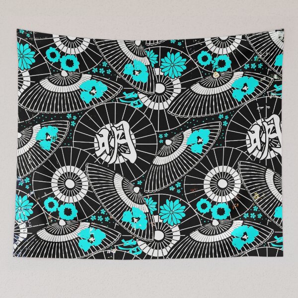 Item preview, Vintage Asian Parasol Pattern In Aqua, Black And White designed and sold by DEC02.