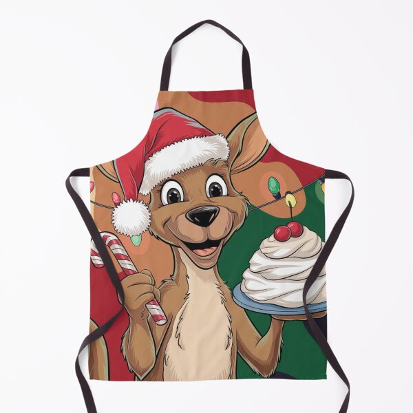 Item preview, Kangaroo in a fluffy red Santa hat, holding a festive candy cane in one hand and a classic pavlova cake in the other designed and sold by Cadsdiva.