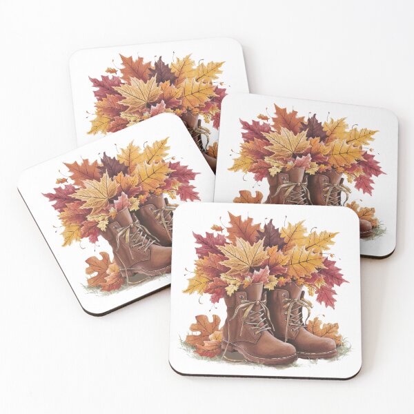 Item preview, Autumn Boots with Fall Leaves – Cozy Fall Watercolor Illustration designed and sold by sirenandscript.