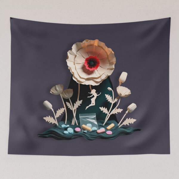 Item preview, Surreal Addiction Horror Poppy Opiate Drugs Floating Pills Poppies Woman designed and sold by SomniferumWars.