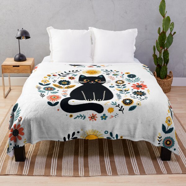 Item preview, Black cat with flowers designed and sold by Azrora.