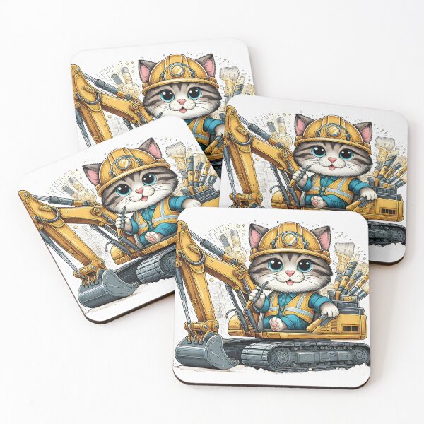 Item preview, Cat with a hard hat operating an excavator designed and sold by HappyHavenStu.