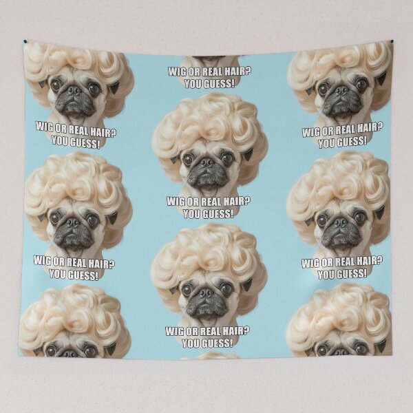 Item preview, Shy Pug in Blonde Wig Sticker - Funny Pet Design, wallart , T-shirt designed and sold by ZloppyDesign.