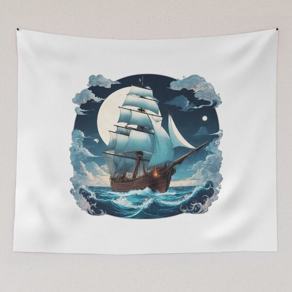 Item preview, Old, Majestic Galleon Sailing at Night with Full Moon designed and sold by NautiChic.