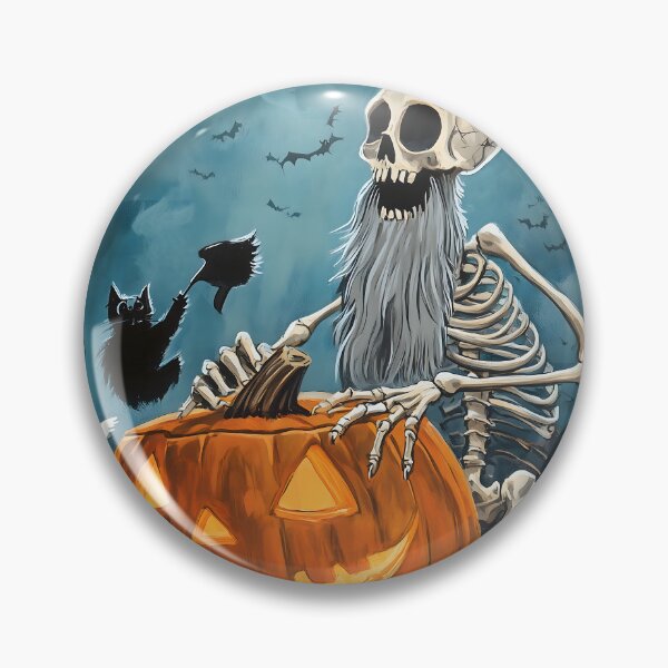 Item preview, Whimsical Halloween Skeleton Stuck in Pumpkin with Laughing Ghosts and Dancing Bats designed and sold by Soul-Sparks.