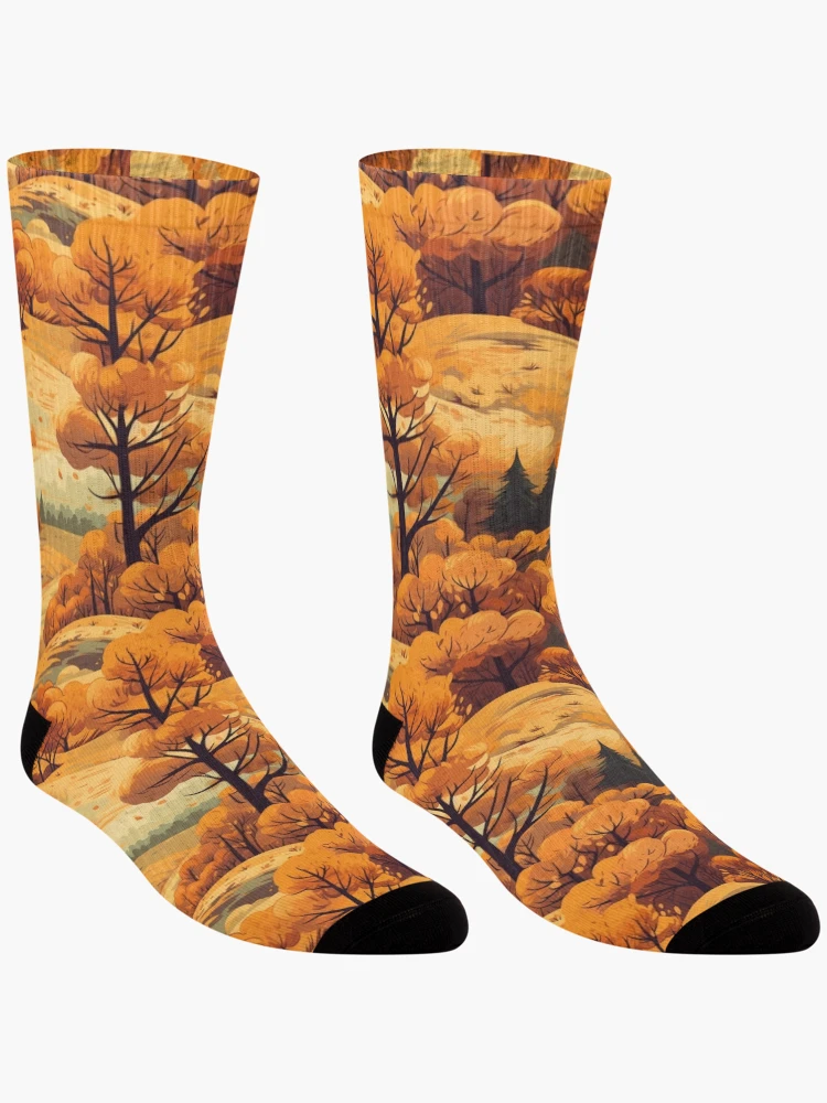 Thumbnail 3 of 5, Socks, Colorful Fall Landscape Pattern designed and sold by MirucaDesign.