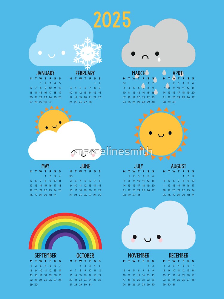 Thumbnail 3 of 3, Sticker, Kawaii Skies Happy Weather 2025 Calendar designed and sold by marcelinesmith.