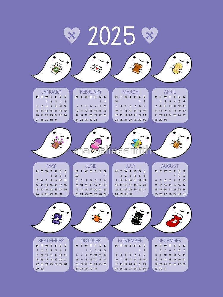 Thumbnail 3 of 3, Canvas Print, Kawaii Ghost Favourites 2025 Calendar designed and sold by marcelinesmith.