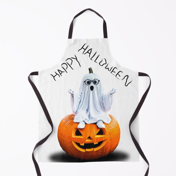 Item preview, Happy Halloween sticker, a ghost wearing glasses sits on a pumpkin. designed and sold by MiMee4451.