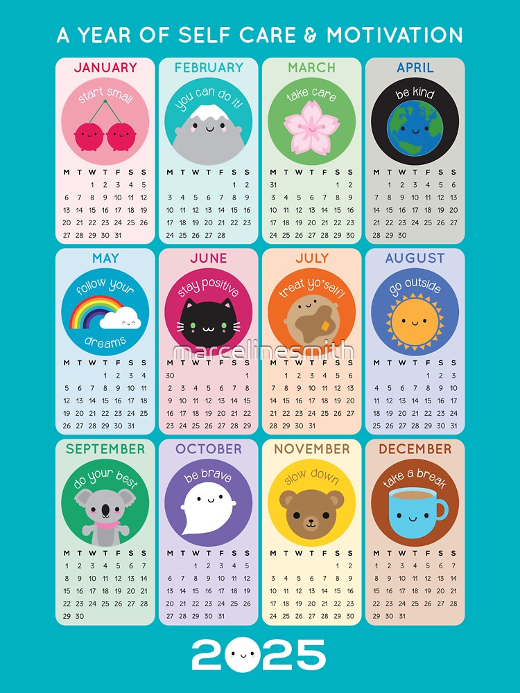 Thumbnail 3 of 3, Sticker, Kawaii Motivation & Self Care 2025 Calendar designed and sold by marcelinesmith.