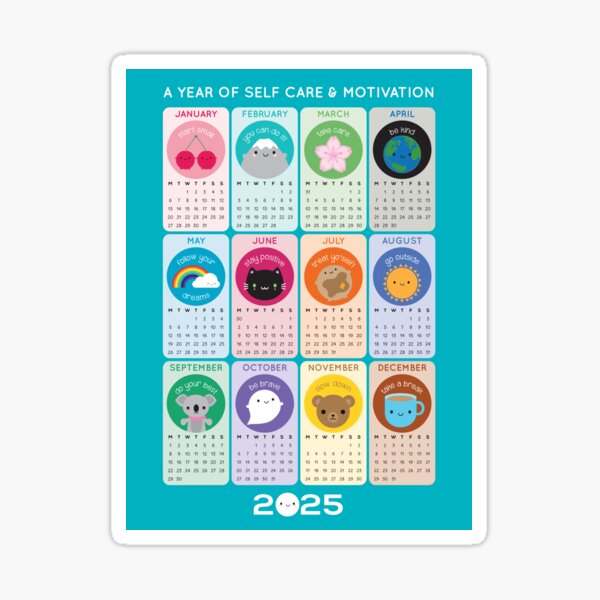 Kawaii Motivation & Self Care 2025 Calendar Sticker