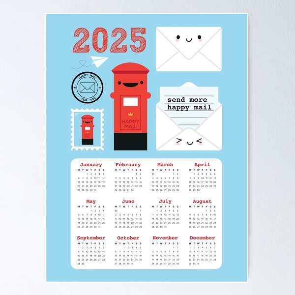 Kawaii Happy Mail 2025 Calendar Poster