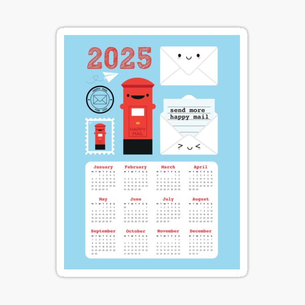 Kawaii Happy Mail 2025 Calendar Sticker