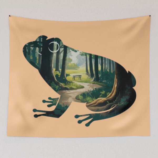 Item preview, A silhouette of a frog's face with a lush oil painting of a forest inside the silhouette designed and sold by 123ks.