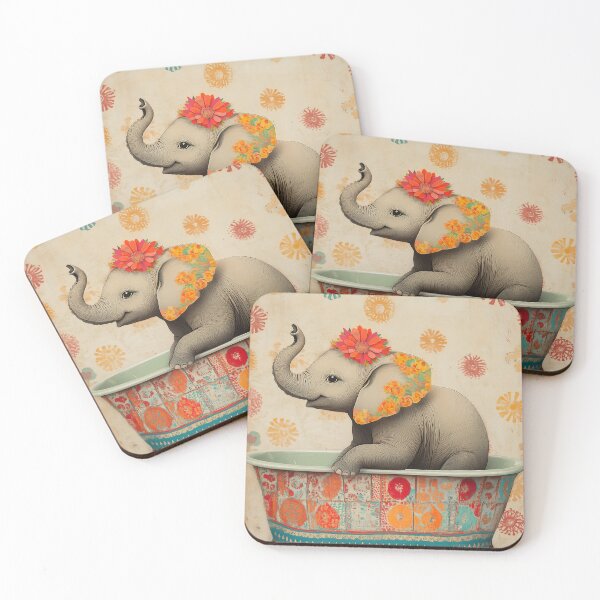 Item preview, Elephant in the bathtub with a shower cap and bright colors designed and sold by celiacreatec.