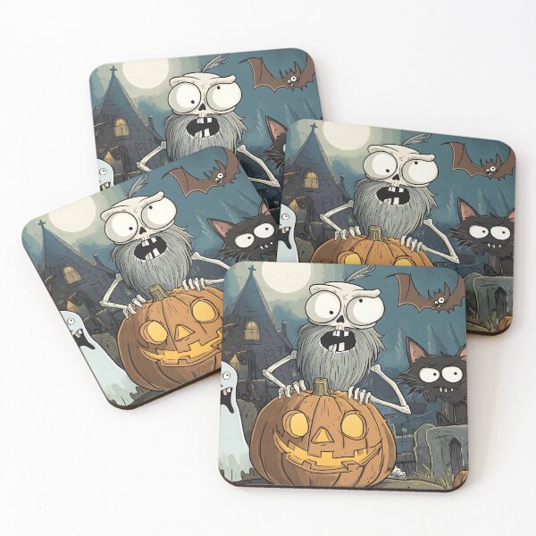 Item preview, Humorous Skeleton Pumpkin Mishap with Laughing Ghosts and Playful Graveyard designed and sold by Soul-Sparks.