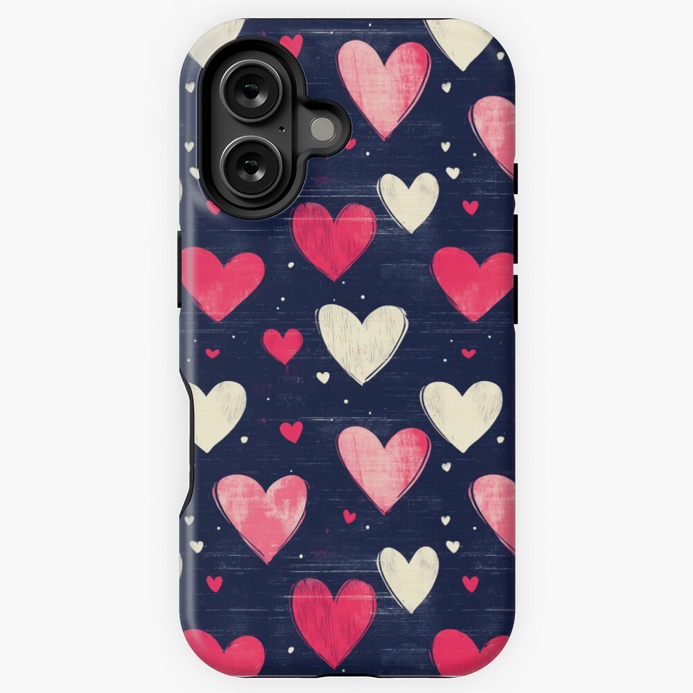 Sweetheart Confetti - Pink and White Heart Pattern (iPhone Tough Case)