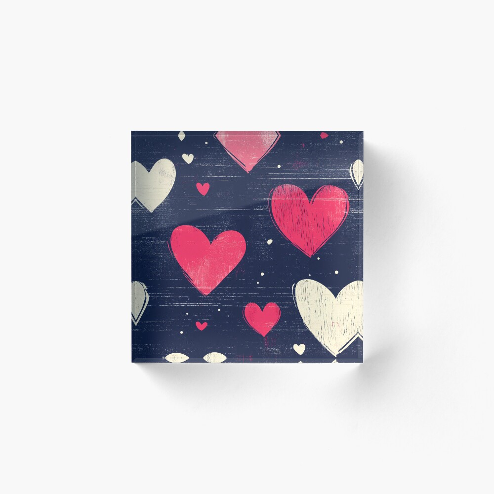 Acrylic Block — Sweetheart Confetti (Pink and White Hearts)