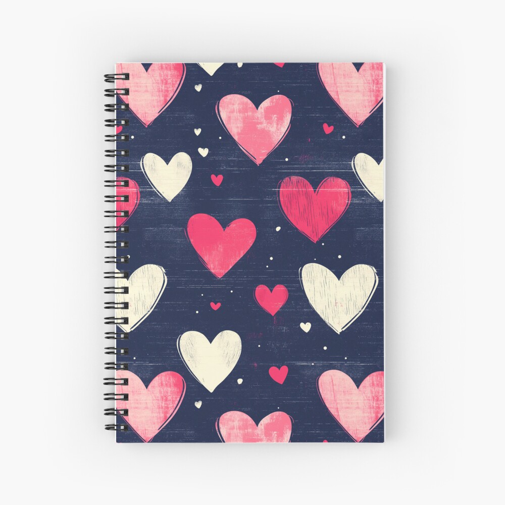 Spiral Notebook Sweetheart Confetti - Pink and White Heart Pattern