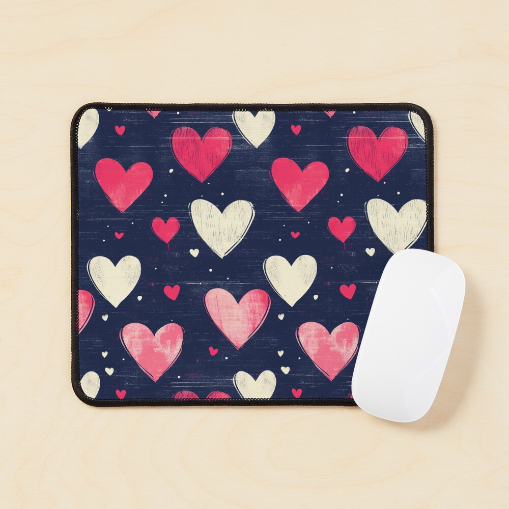 Mouse Pad Sweetheart Confetti - Pink and White Heart Pattern Mouse Pad