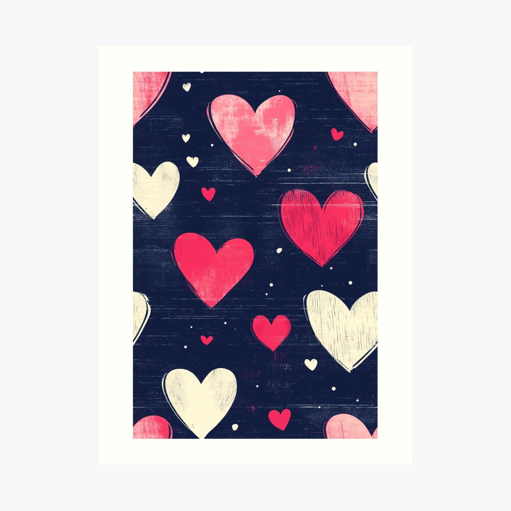Sweetheart Confetti - Pink and White Heart Pattern Art Print