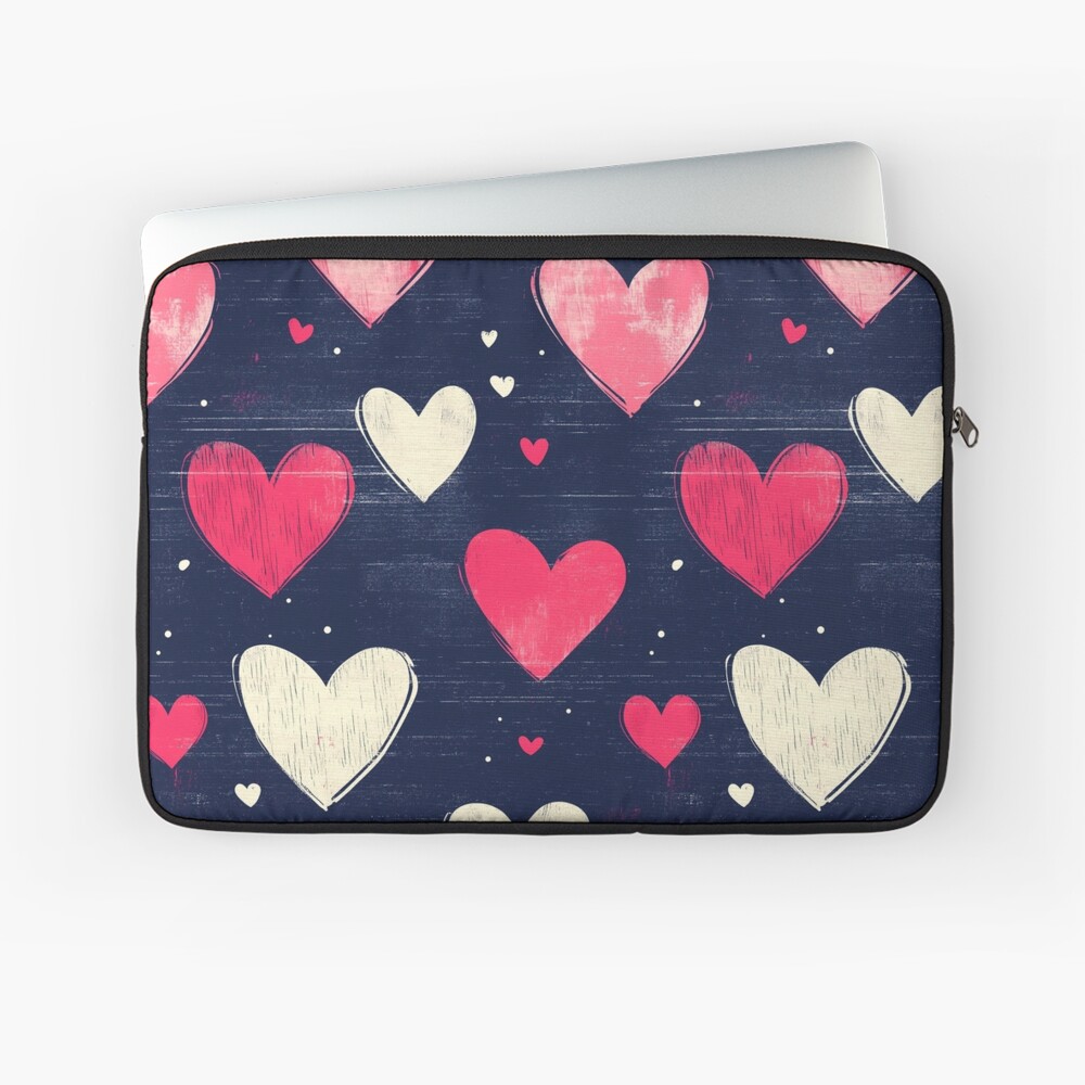 Laptop Sleeve Sweetheart Confetti - Pink and White Heart Pattern