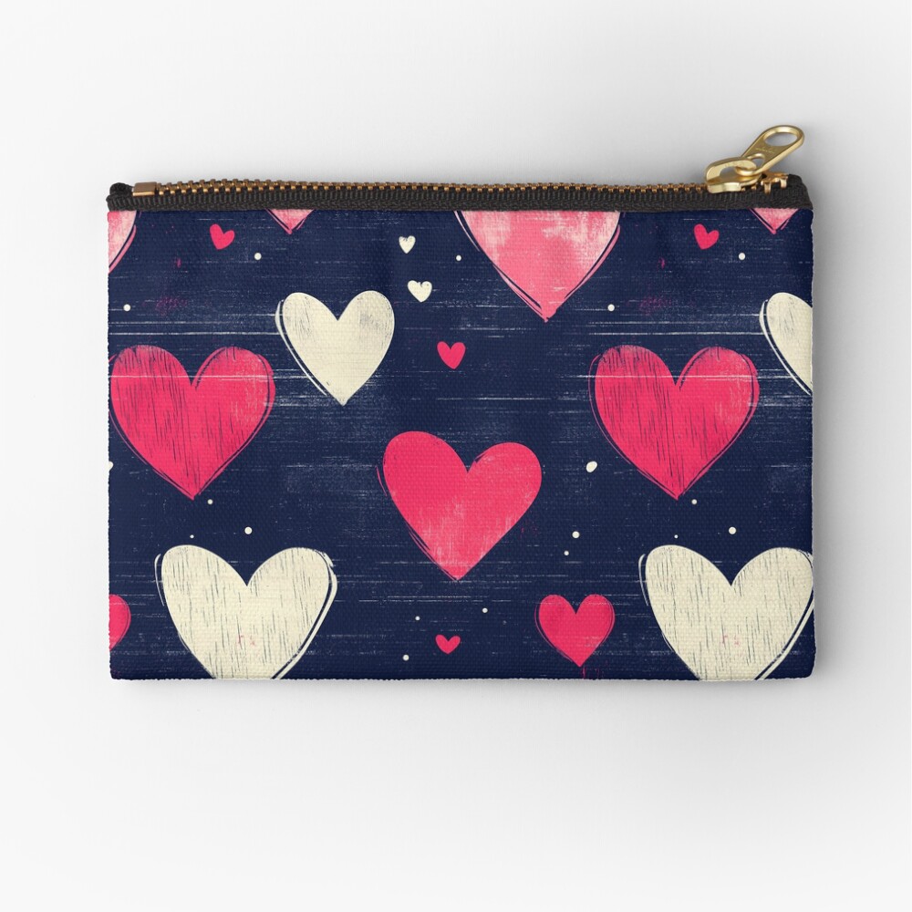 Zipper Pouch Sweetheart Confetti - Pink and White Heart Pattern Zipper Pouch