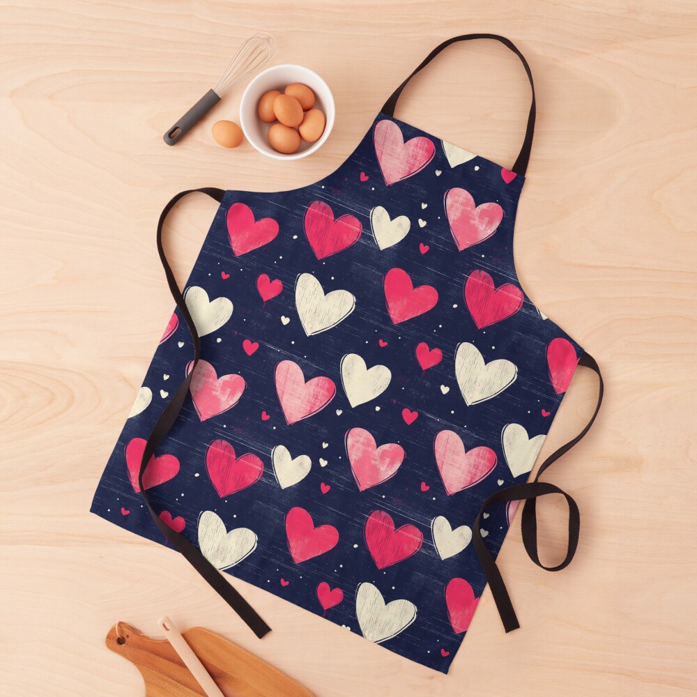 Sweetheart Confetti: Pink and White Heart Pattern Apron