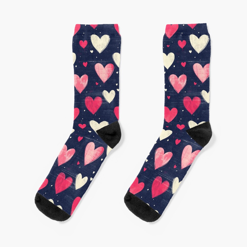 Socks - Sweetheart Confetti: Pink and White Heart Pattern