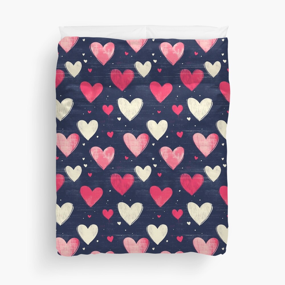 Duvet Cover Sweetheart Confetti - Pink and White Heart Pattern Duvet Cover