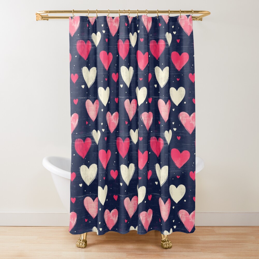 Shower Curtain — Sweetheart Confetti (Pink and White Heart Pattern)