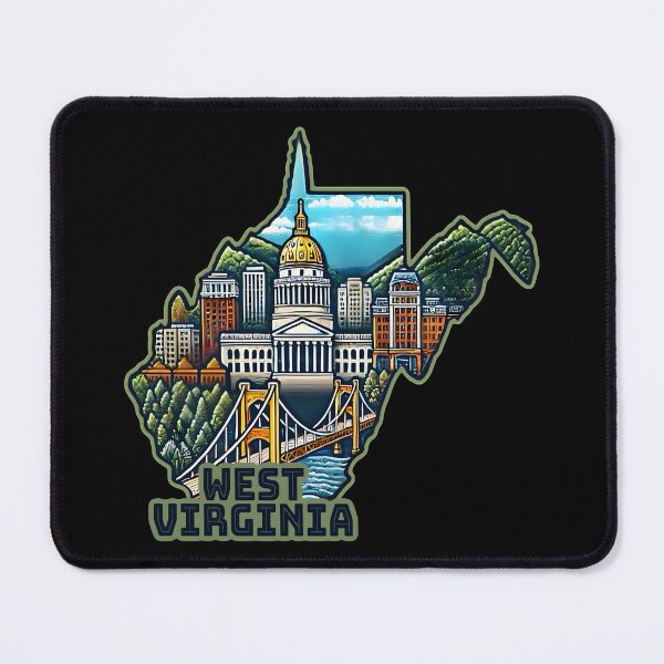 Item preview, West Virginia State Map USA Skyline and Landmarks Illustration- travel souvenir art designed and sold by Unitepeople.
