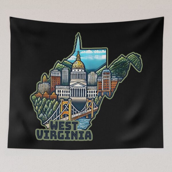Item preview, West Virginia State Map USA Skyline and Landmarks Illustration- travel souvenir art designed and sold by Unitepeople.